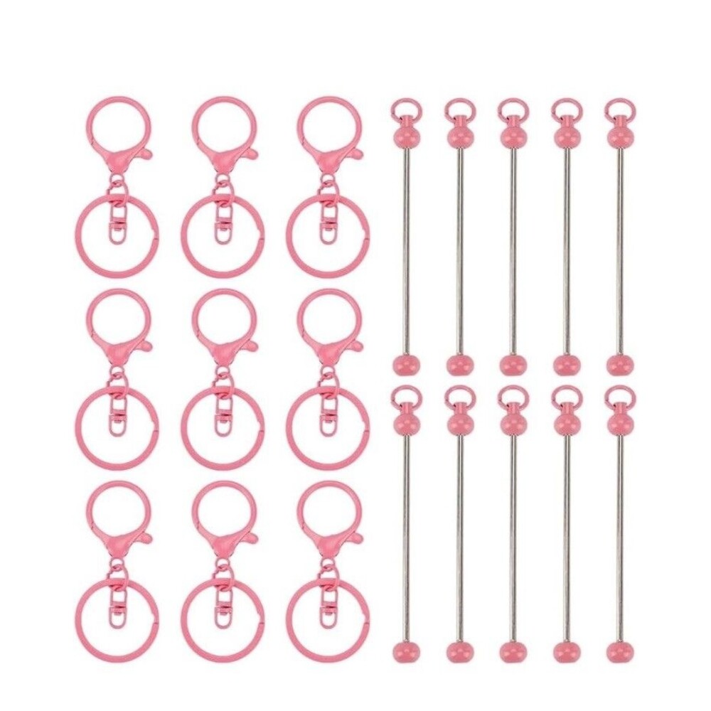 20 PCs  Beadable Keychains Bars Bulk - Pink DIY Metal Beaded Keychain Making